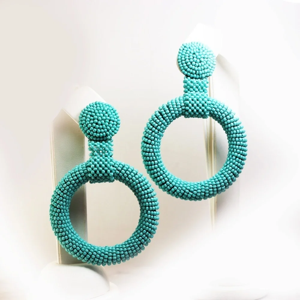 Kenneth Jay Lane Turquoise Seed Bead Hoop Earrings 🩵 NWT - Picture 7 of 15